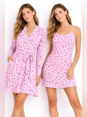 Juicy Couture Cherry Robe Slip Dress Set M Coquette Y2K Pink Lounge